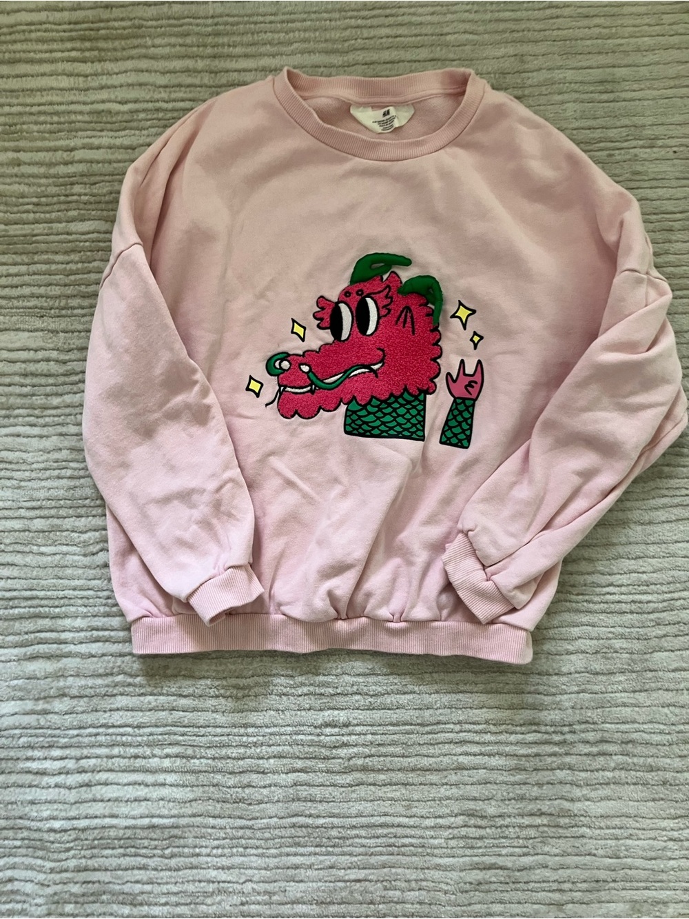 H&M Light Pink Ribbed Crewneck Sweatshirt
